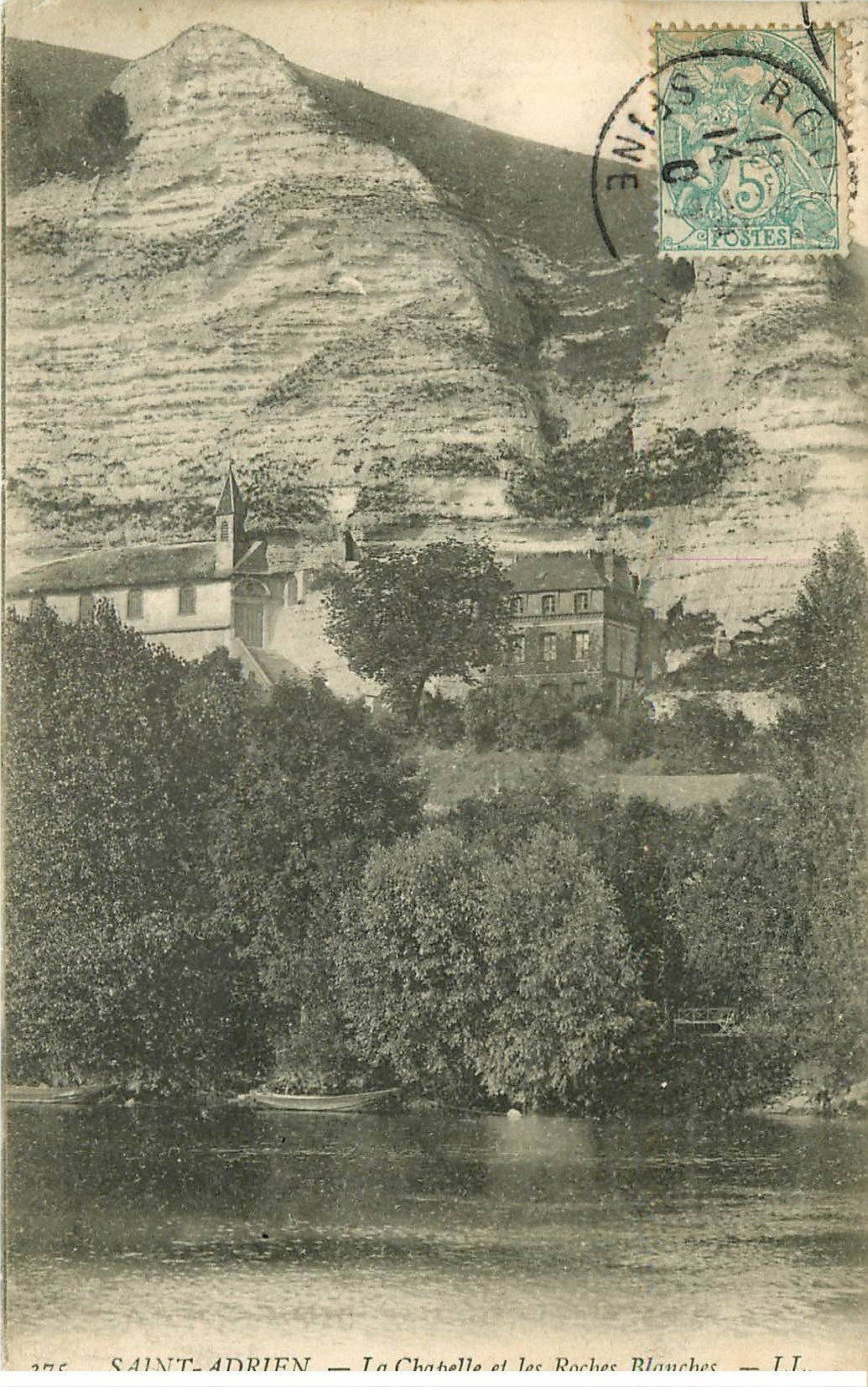 carte postale ancienne 76 SAINT-ADRIEN. Chapelle et Roches Blanches 1907