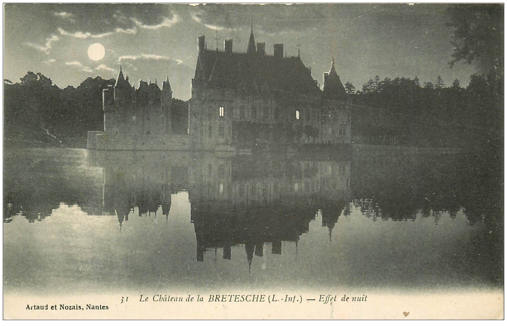 carte postale ancienne 44 Château de Bretèche. De nuit