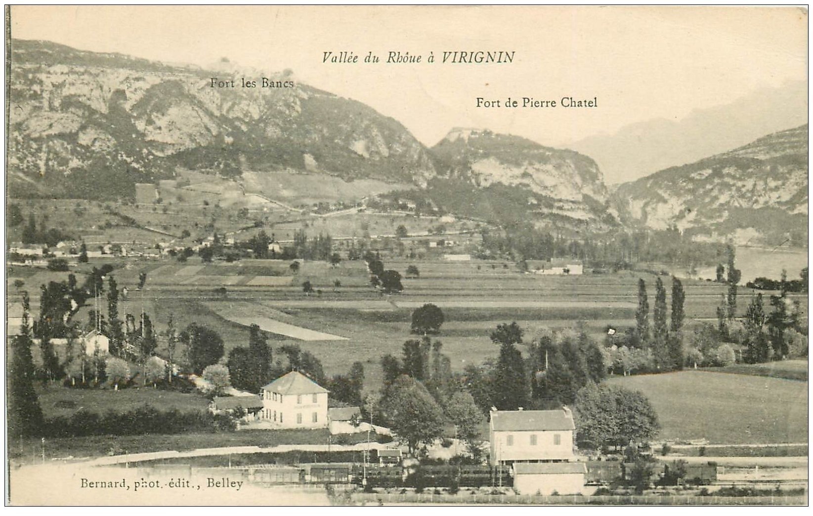 carte postale ancienne 01 VIRIGNIN. Vallée du Rhône et Fort de Pierre Chatel 1916