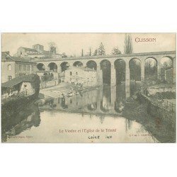 carte postale ancienne 44 CLISSON. Viaduc et Eglise. Lavandières