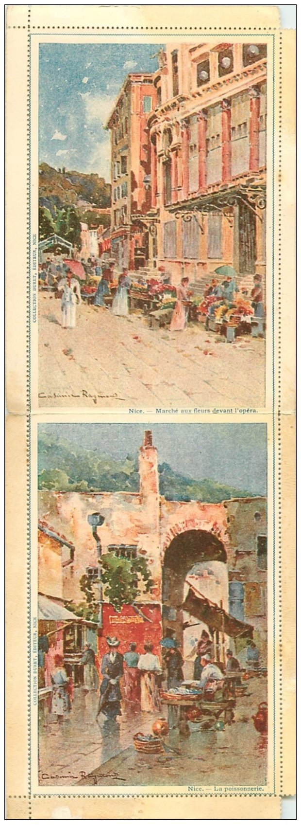 carte postale ancienne 06 NICE. Carte postale double repliable. Marché aux Fleurs et Poissonnerie. Raymond