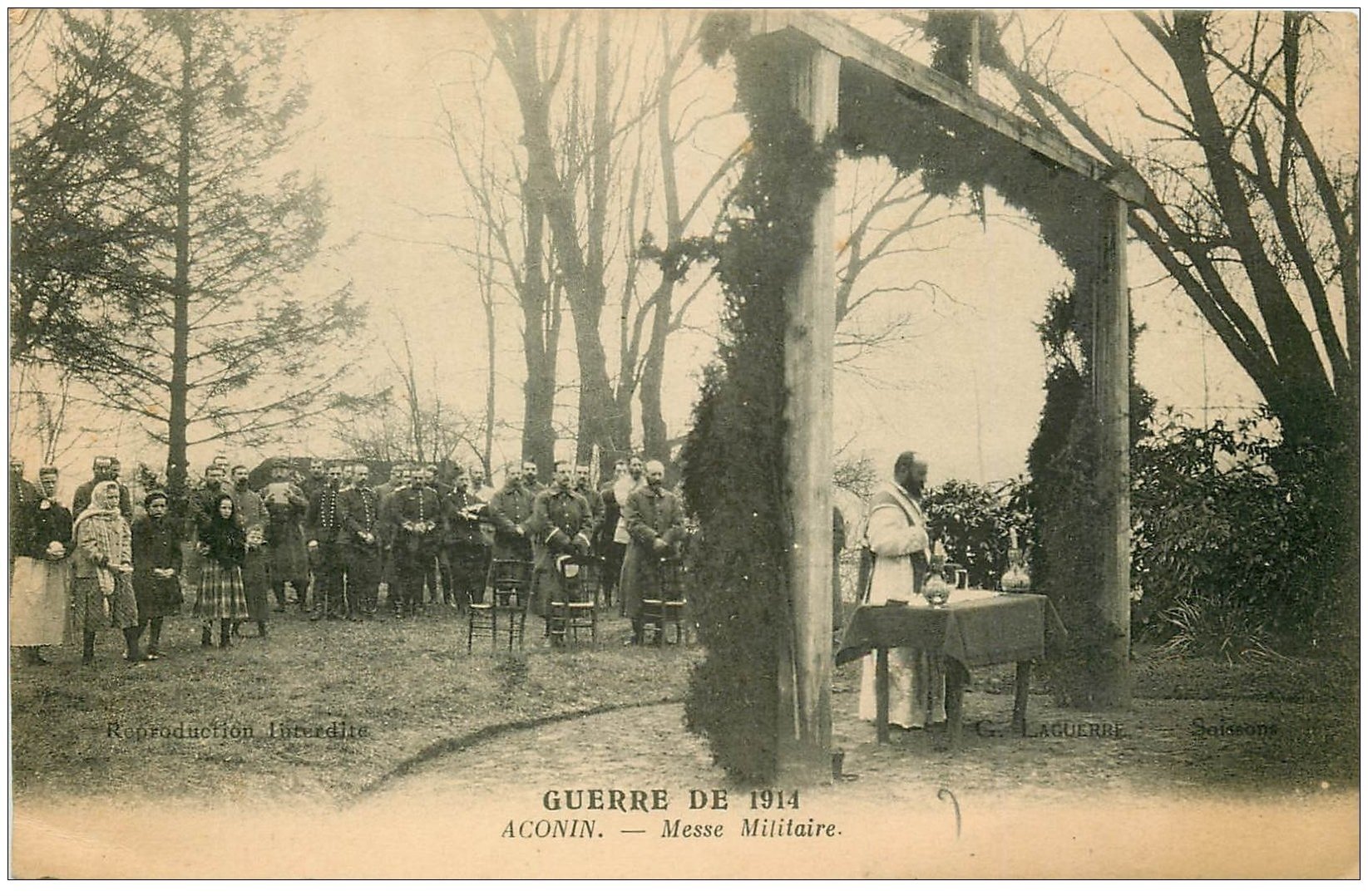 carte postale ancienne 02 ACONIN. Messe Militaire. Guerre 1914-18
