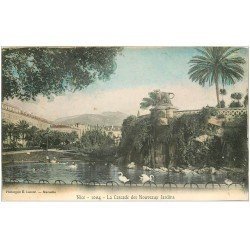 carte postale ancienne 06 NICE. Cascades des Jardins avec Cygnes 1902
