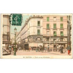 carte postale ancienne 44 NANTES. Pont et Rue d'Orléans 1909