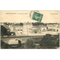carte postale ancienne 44 PONTCHATEAU. Place des Halles 1908 Buvette et Café