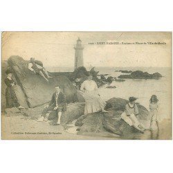 carte postale ancienne 44 SAINT-NAZAIRE. Rochers et Phare de Ville-es-Martin 1917