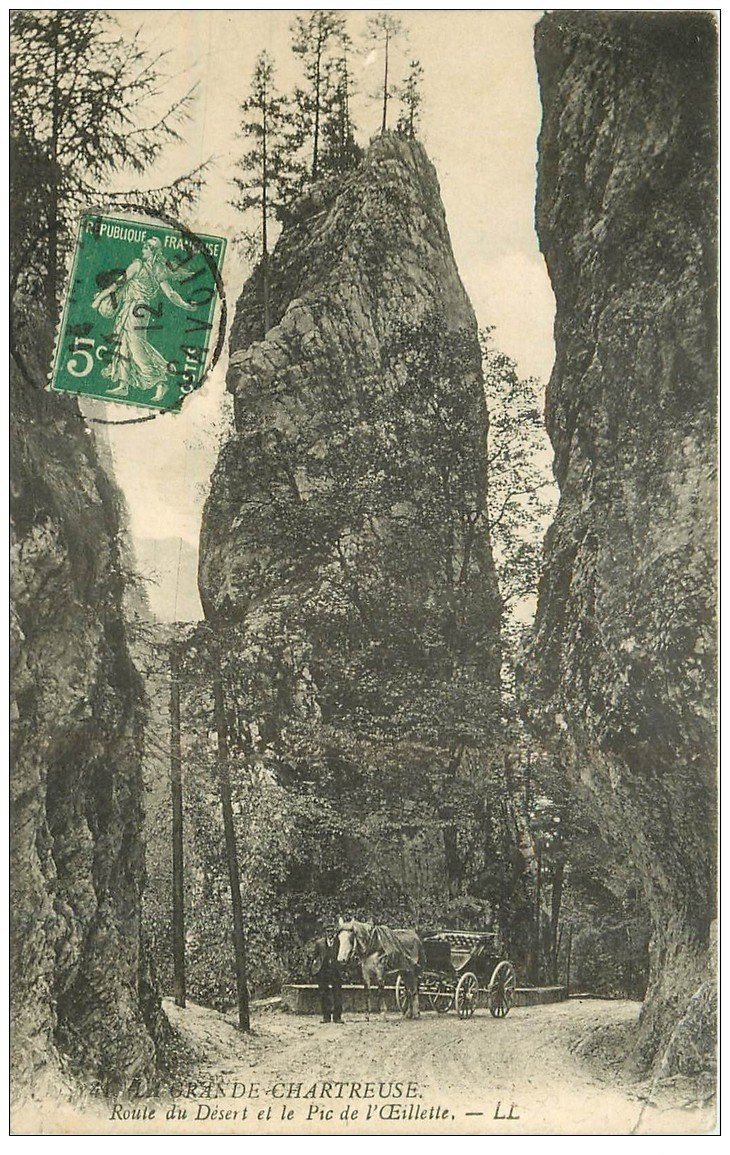 carte postale ancienne 38 CHARTREUSE. Route du Désert Pic de l'Oeillette 1912