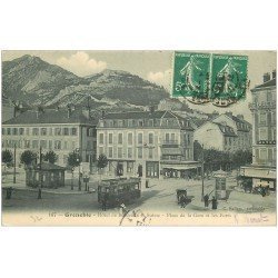 carte postale ancienne 38 GRENOBLE. Hôtel Bordeaux et Suisse Place de la Gare 1913