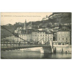 carte postale ancienne 38 GRENOBLE. Pont suspendu Quai Perrière 1917