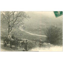 carte postale ancienne 38 Route de VIZILLE à LAFFREY. Attelage Boeufs 1907