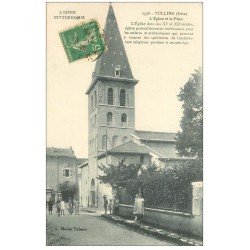 carte postale ancienne 38 TULLINS. Eglise et Place 1913