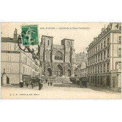 carte postale ancienne 38 VIENNE. Cathédrale Place Saint-Maurice 1916