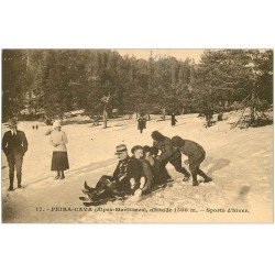 carte postale ancienne 06 PEIRA CAVA. La Luge Sports d'Hiver avec Douanier 1924