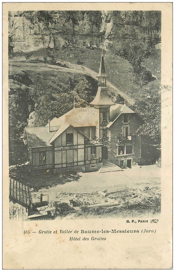 carte postale ancienne JURA roches  de baume hôtel des grottes et vallée 