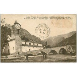 carte postale ancienne 06 ROQUEBILLIERE. Eglise des Templiers 1919 (timbre manquant)...