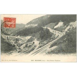 carte postale ancienne 39 MOREZ. Ouvriers sur les Trois Viaducs 1908 et Train