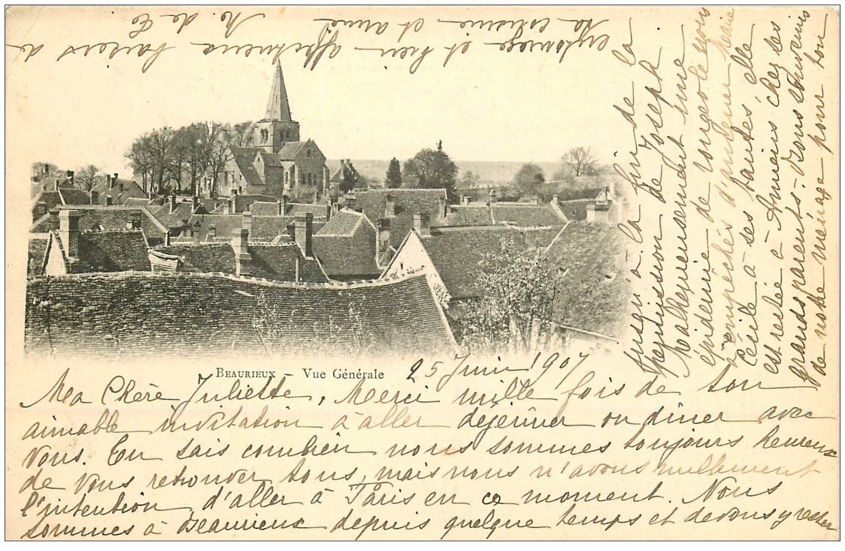 carte postale ancienne 02 BEAURIEUX. Vue générale 1907