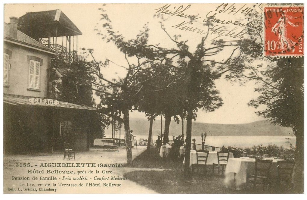 carte postale ancienne 73 AIGUEBELETTE. Hôtel Pension Bellevue 1914