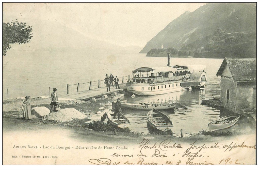carte postale ancienne 73 AIX-LES-BAINS. Débarcadère Haute Combe 1902 Lac du Bourget