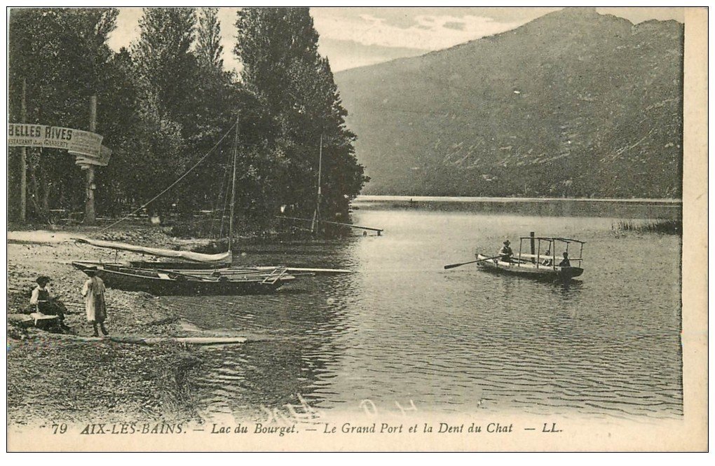 carte postale ancienne 73 AIX-LES-BAINS. Grand Port Dent du Chat Lac du Bourget