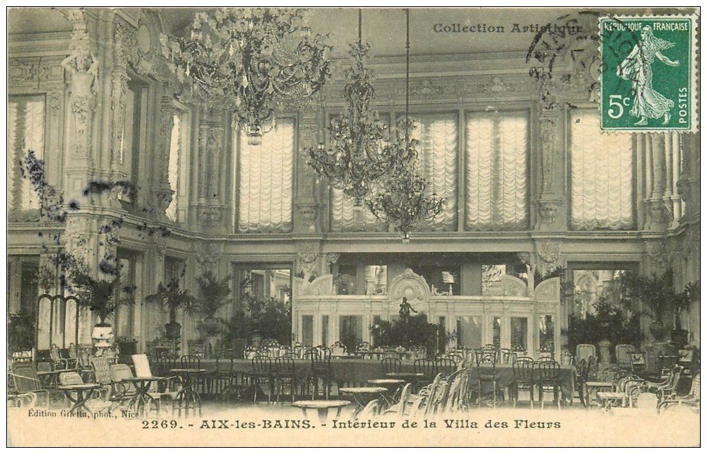 carte postale ancienne 73 AIX-LES-BAINS. Intérieur Villa des Fleurs 1906