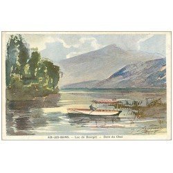 carte postale ancienne 73 AIX-LES-BAINS. Lac du Bourget et Dent du Chat par Sauvage 1918