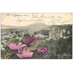 carte postale ancienne 73 AIX-LES-BAINS. Vue générale 1902 et montage Fleurs