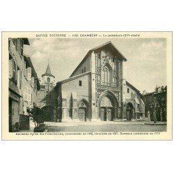 carte postale ancienne 73 CHAMBERY. La Cathédrale 1946 et Restaurant