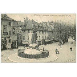 carte postale ancienne 73 CHAMBERY. Monument Centenaire Boulevard du Musée et magasin de cartes postales