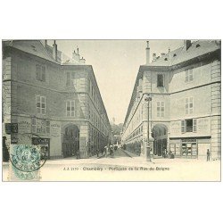 carte postale ancienne 73 CHAMBERY. Portiques Rue de Boigne 1903 Librairie et Fleuriste