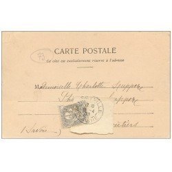 carte postale ancienne 73 CHATEAU DE SAINTE-HELENE-DES-MILIERES. Paysan et Vache. Timbre 1 centime 1903 surcollé