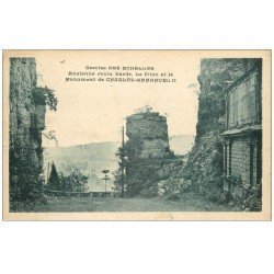 carte postale ancienne 73 GROTTE DES ECHELLES. Le Pilon et Monument Charles-Emmanuel II route Sarde