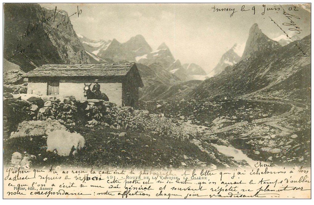 carte postale ancienne 73 LA GLIERE. Cavalère Route de la Vanoise 1902
