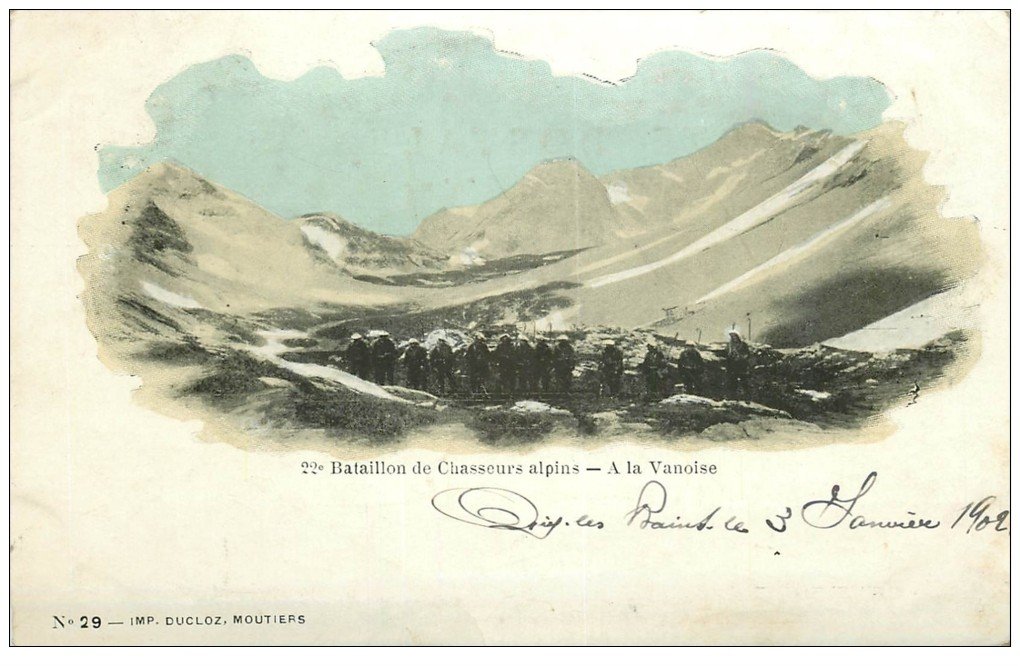 carte postale ancienne 73 LA VANOISE. 22° Bataillon de Chasseurs Alpins. Timbre 10 centimes 1902