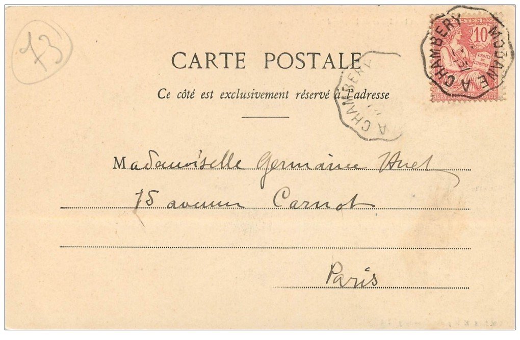 carte postale ancienne 73 LAC DES VACHES. Glacier de la Grande Casse. Timbre 10 Centimes 1903