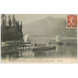carte postale ancienne 73 LAC DU BOURGET. Embarcations pour ballades et Vaches s'abreuvant 1909