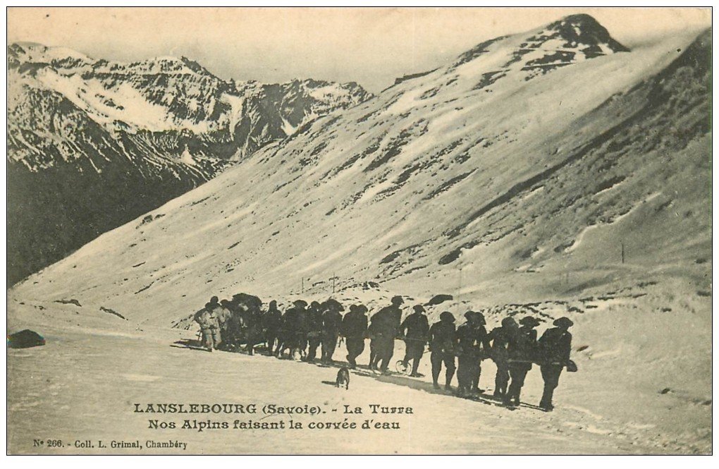 carte postale ancienne 73 LANSLEBOURG. La Turra. Chasseurs Alpins corvée d'eau