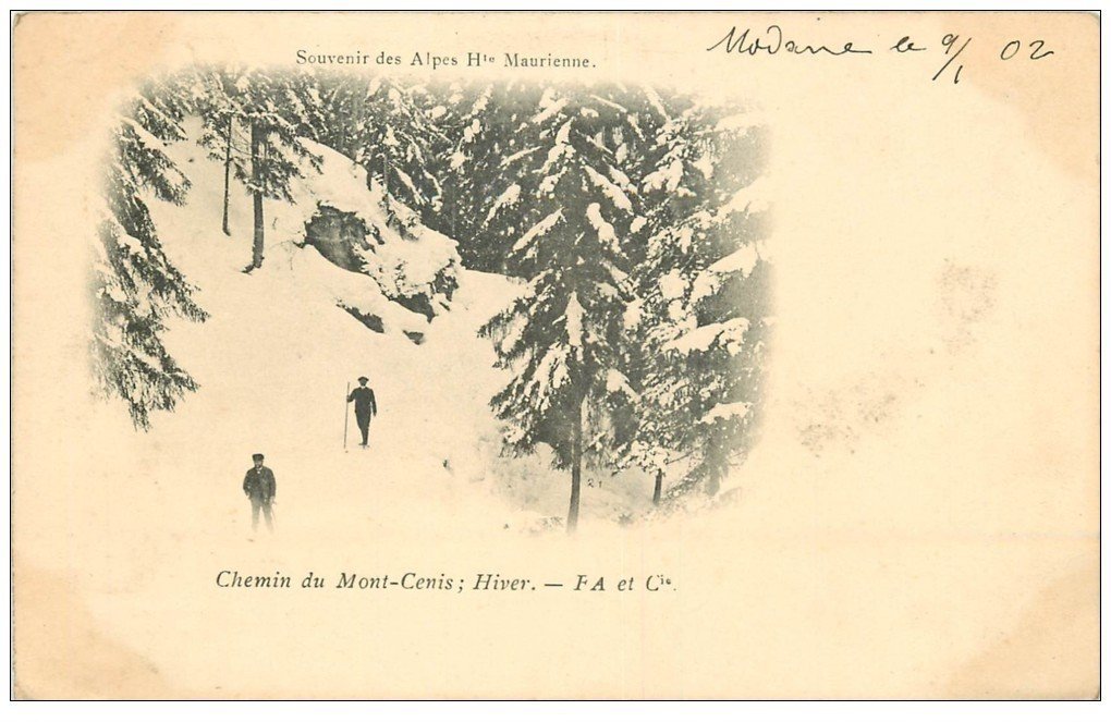 carte postale ancienne 73 MODANE. Chemin du Mont-Cenis avec randonneurs 1902