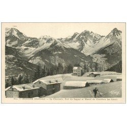 carte postale ancienne 73 MODANE. Le Charmaix Fort du Sappey et Massif de Chavières skieur