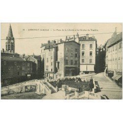 carte postale ancienne 07 ANNONAY. Clocher Trachin Place de la Liberté. Pharmacie Droguerie