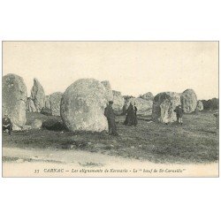 carte postale ancienne 56 CARNAC. Alignement de Kermario. Le Boeuf de St-Corneille. Dolmens et Menhirs