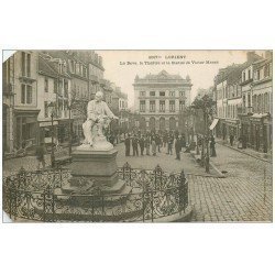 carte postale ancienne 56 LORIENT. La Bove. Théâtre et Statue Massé 1905. Biseautée