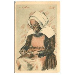 carte postale ancienne 56 MORBIHAN. Vieille Femme en lecture Costume Breton par Jorge Morin