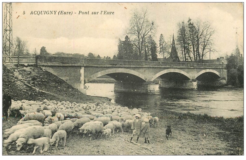 27 ACQUIGNY. Pont et Troupeau de Moutons