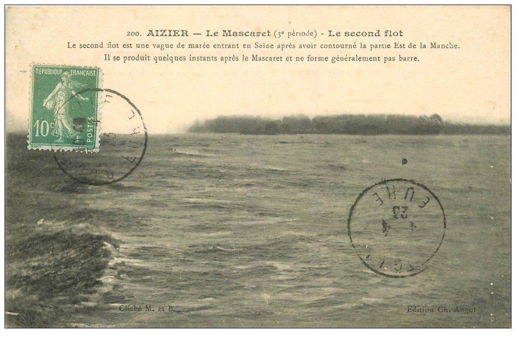 carte postale ancienne 27 AIZIER. Le Mascaret 1923 second flot