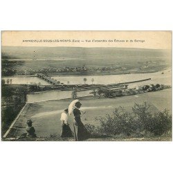 carte postale ancienne 27 AMFREVILLE-SOUS-LES-MONTS. Ecluses et Barrage avec Elégantes en ombrelle