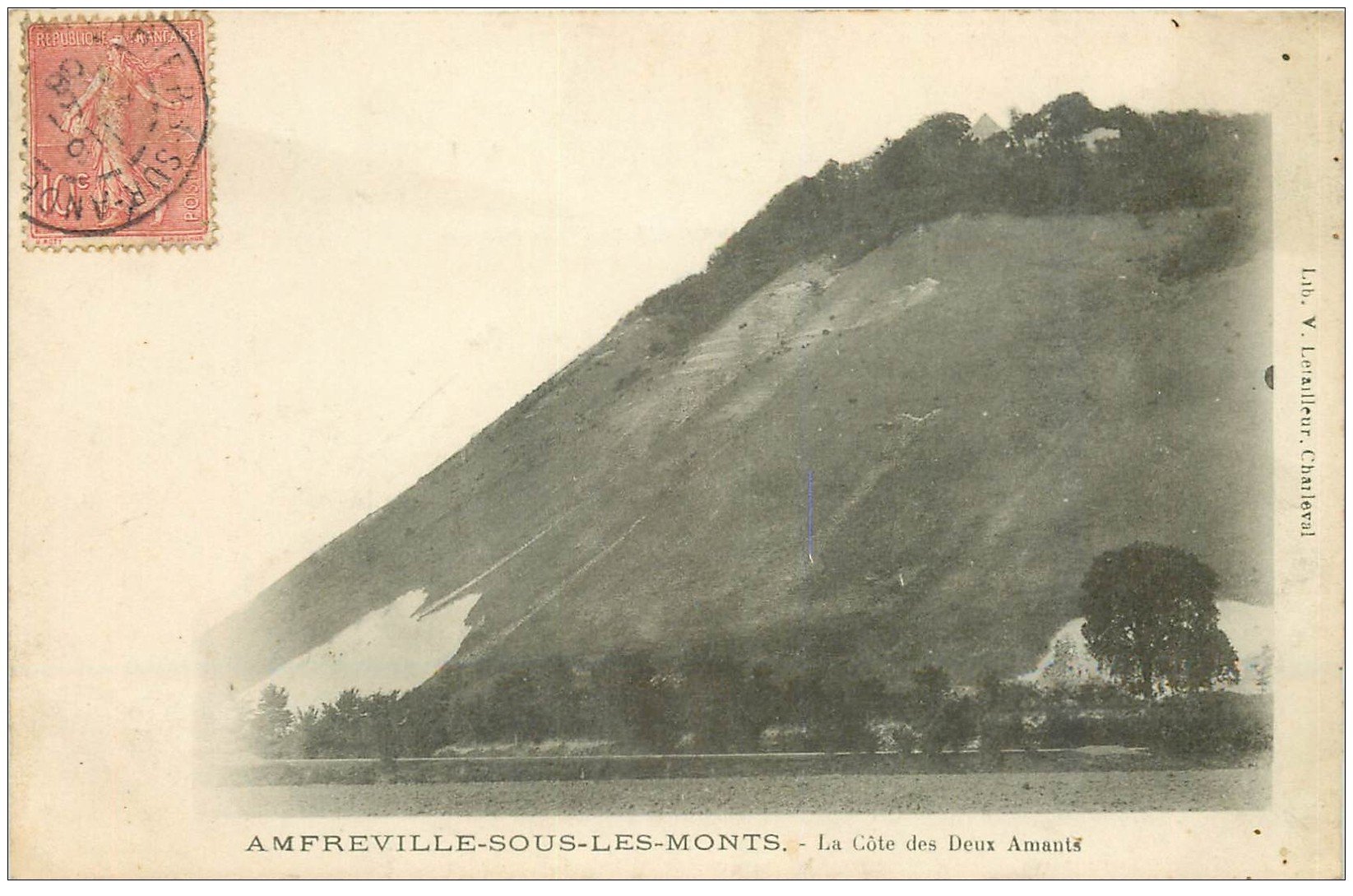 carte postale ancienne 27 AMFREVILLE-SOUS-LES-MONTS. La Côte des Deux Amants 1906