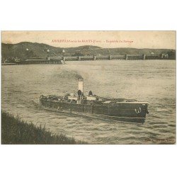 carte postale ancienne 27 AMFREVILLE-SOUS-LES-MONTS. Le Barrage et Bateau 1915