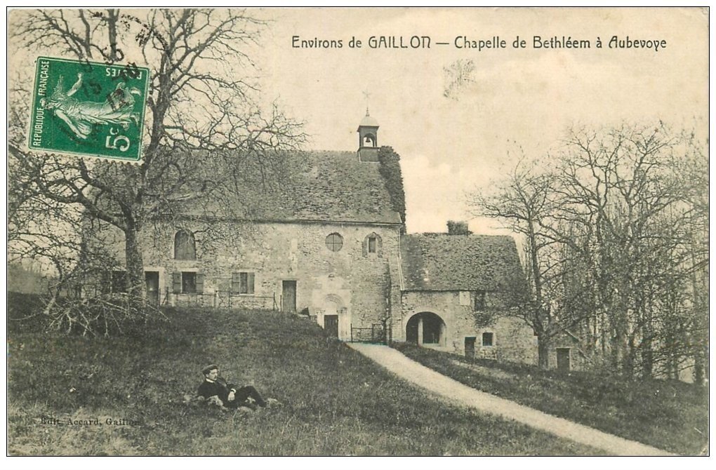 carte postale ancienne 27 AUBEVOYE. Chapelle de Bethléem animation 1912