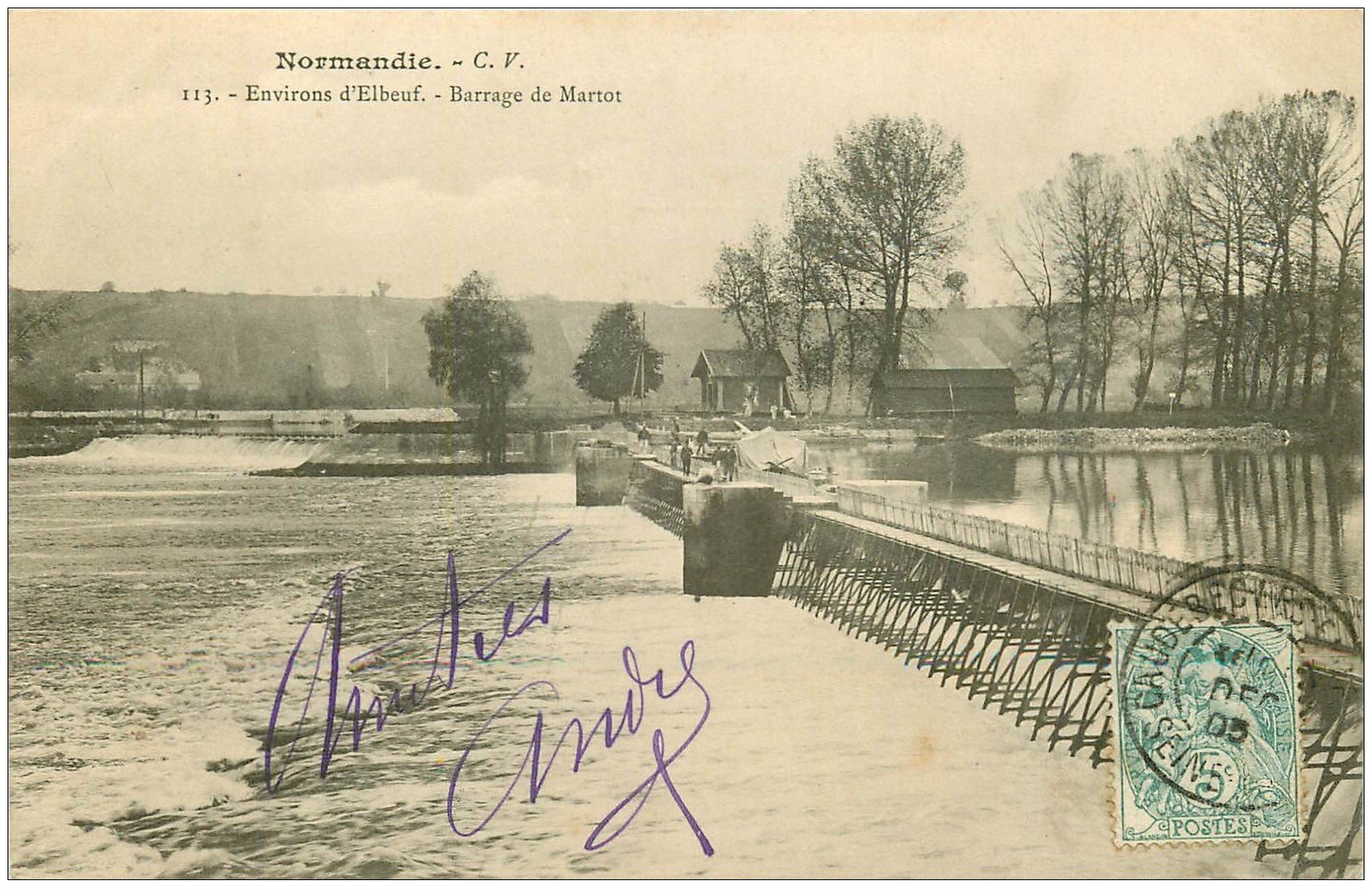 carte postale ancienne 27 BARRAGE DE MARTOT. Près Elbeuf 1905